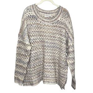 Anthropologie Multicolor Open-Knit Crewneck Sweater
